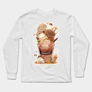 Foodiies Collection - Afternoon Chocolate Frappucchino Hazelnut Latte And Caramel Latte Get Together | Kawaii Aesthetic Anime Food Design | PROUD OTAKU Long Sleeve T-Shirt